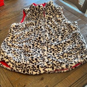 Reversible Animal Print Faux Fur Vest with pockets Medium